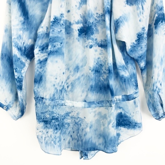 Rebecca Taylor Blue 100% Silk Tie Dye Casual Blouse Size 2 - Picture 6 of 8